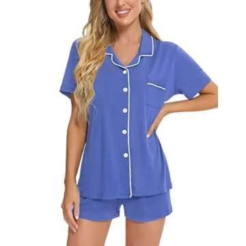 SWOMOG Womens Button Down Pajamas Set Short Sleeve Sleepwear Bride Soft Pj Lounge Sets XS-3XL Lavender X-Large