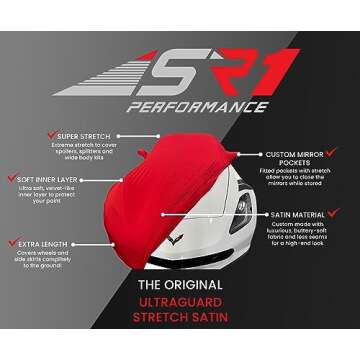 Dodge Challenger Indoor Car Cover - Ultraguard Stretch Satin Custom Fit for 2008-2023 Dodge Challenger SXT, GT, R/T, Scat Pack, Hellcat Redeye & Widebody (Black with Red Stripes)