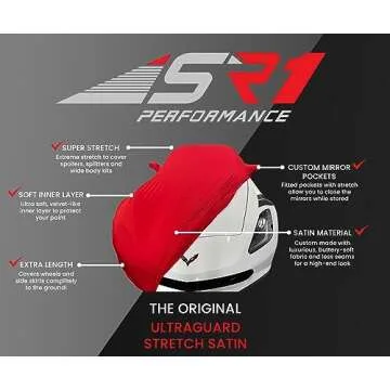 Dodge Challenger Indoor Car Cover - Ultraguard Stretch Satin Custom Fit for 2008-2023 Dodge Challenger SXT, GT, R/T, Scat Pack, Hellcat Redeye & Widebody (Black with Red Stripes)