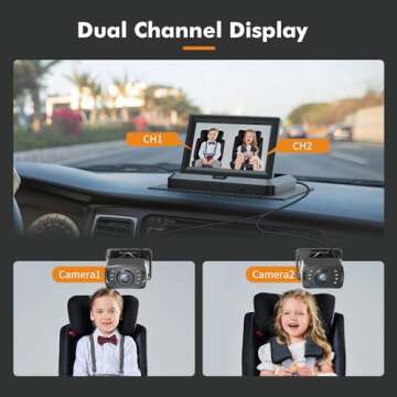 Itomoro Baby Car Camera HD 1080P Dual-Channel Display Baby Car Monitor with 2 IR Night Vision Camera, Easily Install 5'' Car Camera for Baby with Crystal Clear Wide View for Rear Facing Seat ACZ424