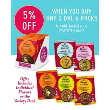 Maya Kaimal Foods - Organic Indian Everyday Dal - 6 pack variety of 10oz Ready to Eat Meals - Fully Cooked - Vegan - Kosher - Microwavable - made from Lentils, Beans, Squash, Coconut, Peas