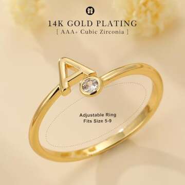 Adjustable Letter Ring Personalized Gifts for Women