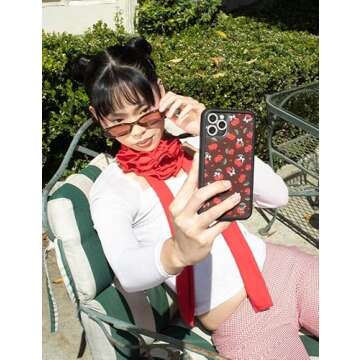 Wildflower Cases - Compatible with Apple iPhone 13 Pro Max | Protective Black Bumper, 4ft Drop Test Certified, Women Owned Small Business | Chocolate Cherries - Brown Fruit Cherries Red Trendy