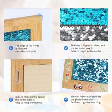 Flenpptly Sensory Wall | Sensory Wall Panel for Kids | Sequin Fabric Sensory Wall | Reversible Sequin Fabric | Sequin Flip Fabric | Sensory Wall Panel | Wall Sensory Board (Blue, Large)