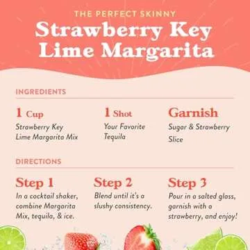 Jordan's Skinny Mixes Sugar Free Strawberry Key Lime Margarita Mix, Flavored Cocktail Mixer for Drinks, Marg Drink Flavoring for Cocktails & Mocktails, Low Calorie, Keto Friendly, 32 Fl Oz, 1 Pack