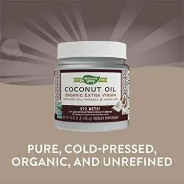Nature's Way Organic Extra Virgin Coconut Oil, Pure and Unrefined, 62% MCTs, 16 Oz