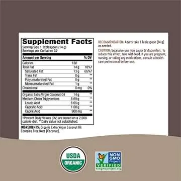 Nature's Way Organic Extra Virgin Coconut Oil, Pure and Unrefined, 62% MCTs, 16 Oz