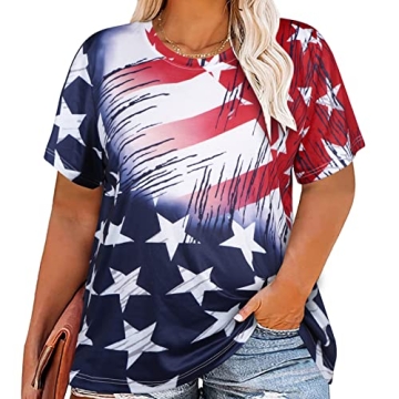ALLTB Plus Size American Flag Shirt Women 4th of July Tee Shirt USA Stars Stripes T-Shirt Patriotic ...
