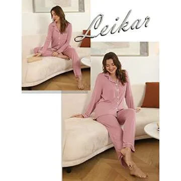 Leikar Button Up Pajama Set For Women Long Sleeve Shirt And Pajama Pants Soft Pjs Lounge Sets