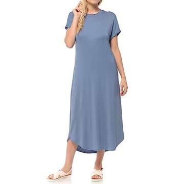 iconic luxe Women's A-Line Short Sleeve Midi Dress Spring Summer Casual Loose Medium Denim