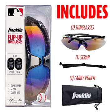Franklin Sports MLB Flip Up Baseball + Softball Sunglasses - Lightweight UV Protection