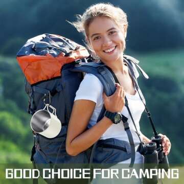 Zhehao 4 Pcs Camping Mugs with Folding Handles D Ring Stainless Steel Camping Cups Portable 12 oz Backpacking Mugs Camping Coffee Cups Travel Cups for Outdoor Camping Hiking Climbing Picnic