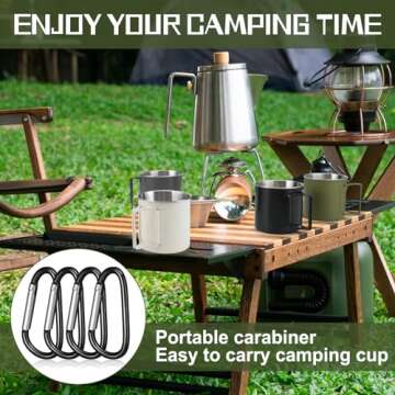 Zhehao 4 Pcs Camping Mugs with Folding Handles D Ring Stainless Steel Camping Cups Portable 12 oz Backpacking Mugs Camping Coffee Cups Travel Cups for Outdoor Camping Hiking Climbing Picnic