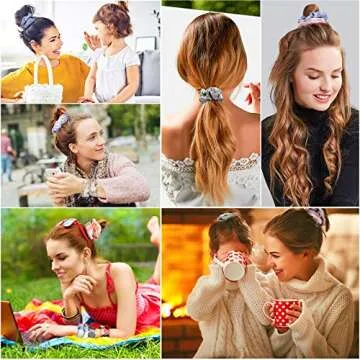 Whaline 12 Colors Plaid Hair Scrunchies Macaron Hair Tie Ropes Cotton Fabric Elastic Hair Bands Vintage Ponytail Holders Fashionable Hair Accessories for Girls Women Teens