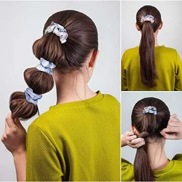 Whaline 12 Colors Plaid Hair Scrunchies Macaron Hair Tie Ropes Cotton Fabric Elastic Hair Bands Vintage Ponytail Holders Fashionable Hair Accessories for Girls Women Teens