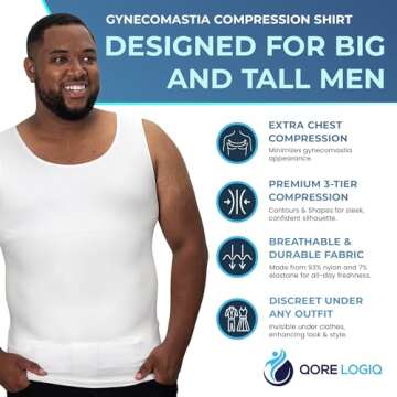 QORE LOGIQ Gynecomastia Compression Shirts for Men - Sleeveless Slimming Undershirts Tummy Control and Body Shaper Tank Top White L 3Packs