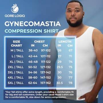 QORE LOGIQ Gynecomastia Compression Shirts for Men - Sleeveless Slimming Undershirts Tummy Control and Body Shaper Tank Top White L 3Packs