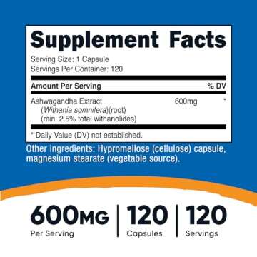 Nutricost Ashwagandha Herbal Supplement 600mg, 120 Capsules - Vegetarian, Non-GMO, Gluten Free, Ashw...