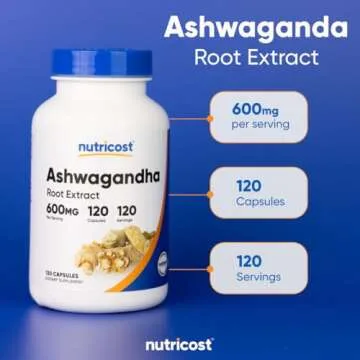 Nutricost Ashwagandha Herbal Supplement 600mg, 120 Capsules - Vegetarian, Non-GMO, Gluten Free, Ashwagandha Root