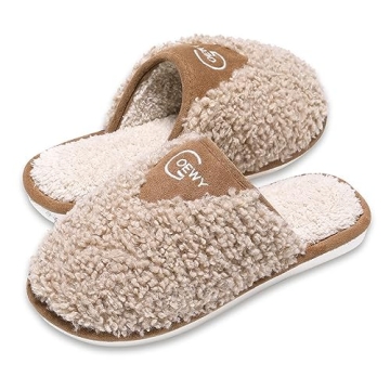 GOEWY Cozy Fuzzy Slippers for Women Indoor and Outdoor Non Slip Memory Foam House Shoes Christmas Gi...