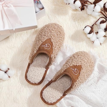 GOEWY Cozy Fuzzy Slippers for Women Indoor and Outdoor Non Slip Memory Foam House Shoes Christmas Gift for Women Mom Girlfriend Daughter
