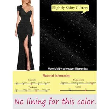 VFSHOW Womens Elegant Ruffle One Shoulder Beaded Strap Wedding Formal Maxi Dress 2023 Ruched Slit Cocktail Evening Sparkly Long Gown (Black, Medium) 3119 BLK M