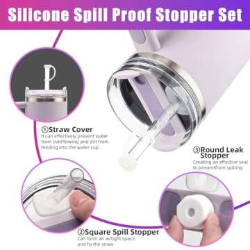 2 Sets Silicone Spill Stopper for Stanley 40/30 oz Quencher H2.0 Tumbler with Handle including 2 Straw Cover Sets 2 Round Leak Stoppers 2 Square Spill Stoppers for Stanley Cup Accessories Dust-proof