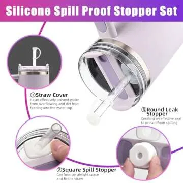 2 Sets Silicone Spill Stopper for Stanley 40/30 oz Quencher H2.0 Tumbler with Handle including 2 Straw Cover Sets 2 Round Leak Stoppers 2 Square Spill Stoppers for Stanley Cup Accessories Dust-proof