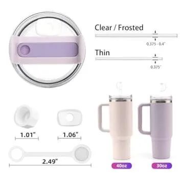 2 Sets Silicone Spill Stopper for Stanley 40/30 oz Quencher H2.0 Tumbler with Handle including 2 Straw Cover Sets 2 Round Leak Stoppers 2 Square Spill Stoppers for Stanley Cup Accessories Dust-proof