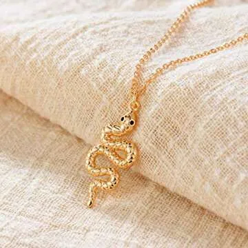 MEVECCO Dainty Gold Snake Necklace Earrings Set,18K Gold Plated Cute Delicate Tiny Snake Chain Necklace,Trendy Minimalist Necklace Earrings for Women