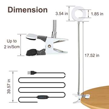 Bekada LED Desk Light with Clamp for Video Conference Lighting, Clip on LED Ring Light for Computer Webcam, USB Laptop Light for Zoom Meetings, Reading Light with 3 Color 10 Dimming Level (Silvery)