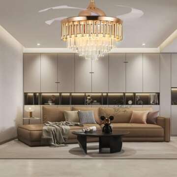 MORE CHANGE MoreChange 42" Crystal Fandaliers Ceiling Fan with Lights Retractable Blades Remote Cont...