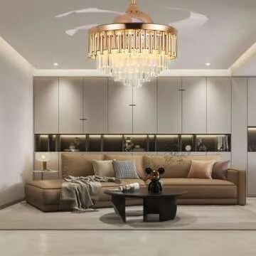 MORE CHANGE MoreChange 42" Crystal Fandaliers Ceiling Fan with Lights Retractable Blades Remote Cont...