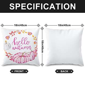 Whaline Hello Autumn Pillow Covers Pink Pumpkin Throw Cushion Cover Autumn Harvest Pillow Case Cushi...