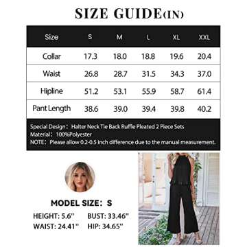 dowerme Women's 2 Piece Outfits 2023 Halter Neck Sleeveless Flowy Tie Back Top Long Wide Leg Pant Set Loose Pleated Suit(Solid Black,XX-Large)
