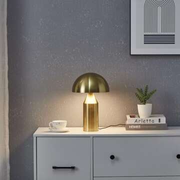 Brightech Venus Gold Mushroom Table Lamp - Modern Lamp for Living Room, Bedroom Side/End Table - Dimmable, Unique Side Table LED Lamp Shade for Office, Reading