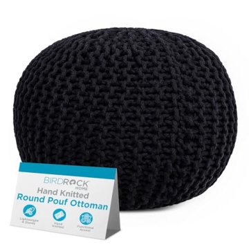 BIRDROCK HOME Round Pouf Ottoman - Stylish Cotton Foot Stool for Living Room & Bedroom