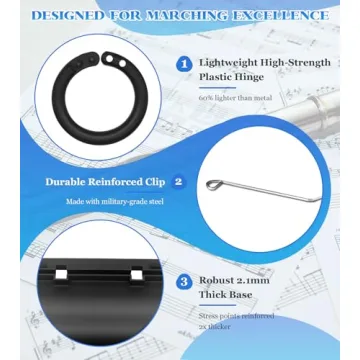 Flute Lyre, Flip Folder Marching Band, Clarinet Lyre with Adjustable Strap, Includes 8 Pcs Double-Sided Flip Folio Pages for Flute, Piccolo, Trumpet, Oboe and Brass Instruments