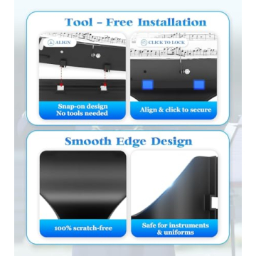 Flute Lyre, Flip Folder Marching Band, Clarinet Lyre with Adjustable Strap, Includes 8 Pcs Double-Sided Flip Folio Pages for Flute, Piccolo, Trumpet, Oboe and Brass Instruments