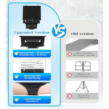 Flute Lyre, Flip Folder Marching Band, Clarinet Lyre with Adjustable Strap, Includes 8 Pcs Double-Sided Flip Folio Pages for Flute, Piccolo, Trumpet, Oboe and Brass Instruments