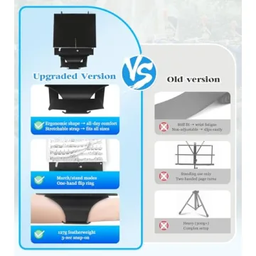 Flute Lyre, Flip Folder Marching Band, Clarinet Lyre with Adjustable Strap, Includes 8 Pcs Double-Sided Flip Folio Pages for Flute, Piccolo, Trumpet, Oboe and Brass Instruments