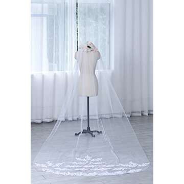 Bmirth 1 Layer Bridal Wedding Veil Cathedral Long Length Lace Bride Tulle Hair Accessories With Comb...