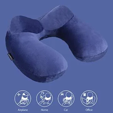 urophylla Inflatable Travel Pillow for Airplane, Soft Velvet Inflatable Travel Neck Pillow for Airplanes, Train, Car, Home and Office with Packsack & Comfortable Velvet - Blue