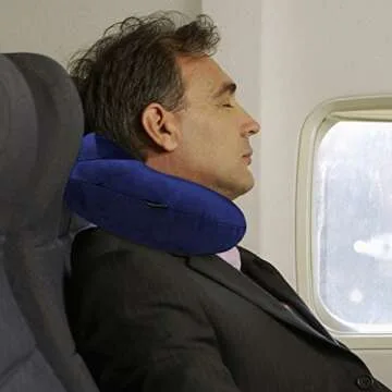 urophylla Inflatable Travel Pillow for Airplane, Soft Velvet Inflatable Travel Neck Pillow for Airplanes, Train, Car, Home and Office with Packsack & Comfortable Velvet - Blue