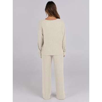 ANRABESS Women 2 Piece Lounge Pajamas Sets Casual Ribbed Knit Long Sleeve Top Pants Matching Set 2025 Fall Outfits Clothes