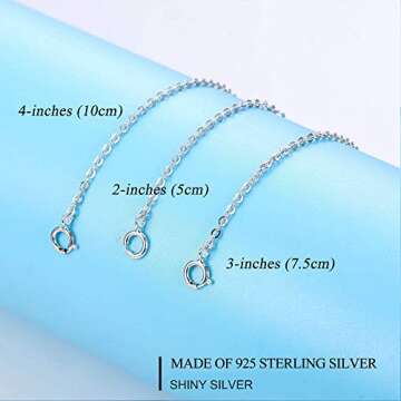 LANCHARMED 925 Sterling Silver Necklace Extenders Durable Necklace Extender Strong Removable Necklaces Bracelet Anklet Extender for Jewelry Making(2 3 4 Inch)