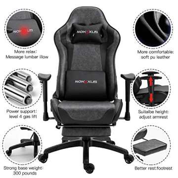 NOKAXUS Gaming Chair with Massage Support and Footrest