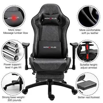 NOKAXUS Gaming Chair with Massage Support and Footrest