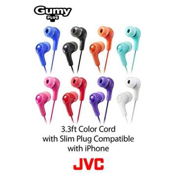 JVC Gumy in Ear Earbud Headphones, Powerful Sound, Comfortable and Secure Fit, Silicone Ear Pieces - HAFX7B Black, Small