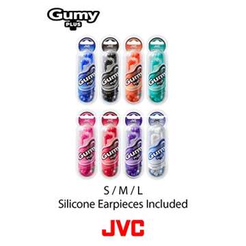 JVC Gumy in Ear Earbud Headphones, Powerful Sound, Comfortable and Secure Fit, Silicone Ear Pieces - HAFX7B Black, Small